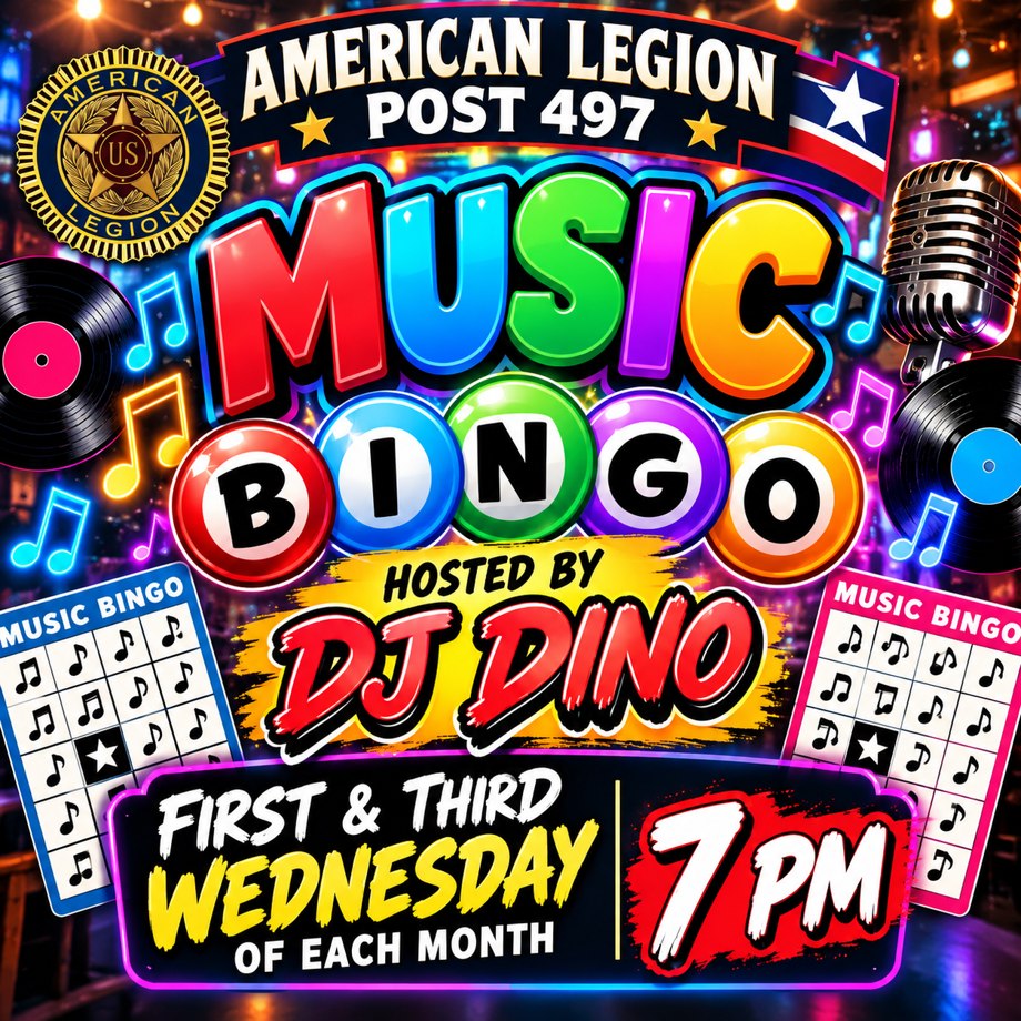 Colorful Music Bingo promotional poster